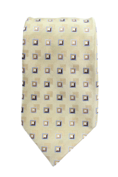 Ermenegildo Zegna Mens Silk Square Print Wide Necktie Yellow Blue