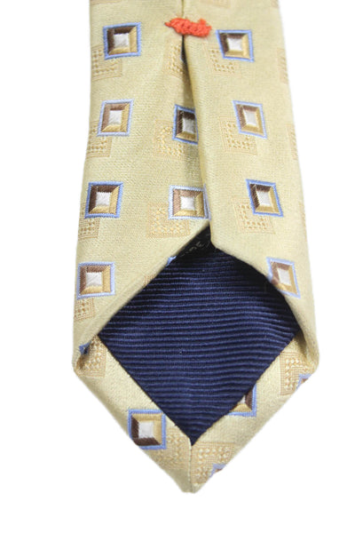 Ermenegildo Zegna Mens Silk Square Print Wide Necktie Yellow Blue