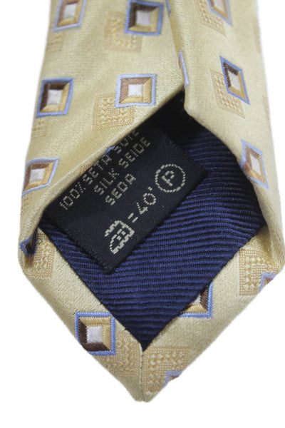 Ermenegildo Zegna Mens Silk Square Print Wide Necktie Yellow Blue