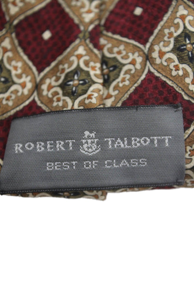 Robert Talbott Mens Silk Printed Classic Necktie Red Brown