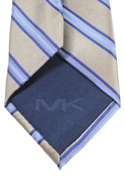 Michael Michael Kors Mens Silk Striped Classic Necktie Grey Blue