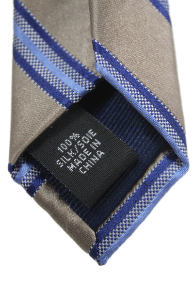 Michael Michael Kors Mens Silk Striped Classic Necktie Grey Blue
