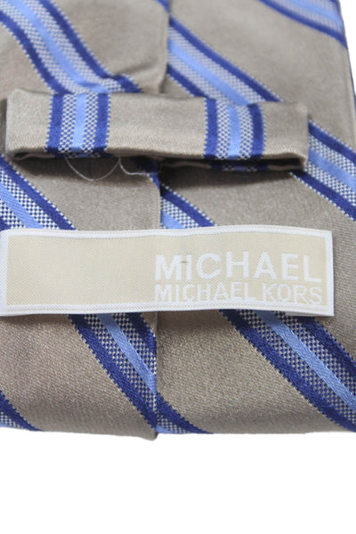 Michael Michael Kors Mens Silk Striped Classic Necktie Grey Blue