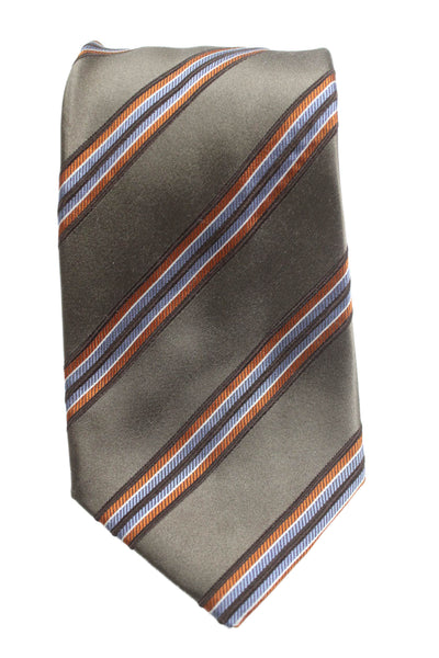 Ermenegildo Zegna Mens Silk Striped Wide Necktie Brown Orange