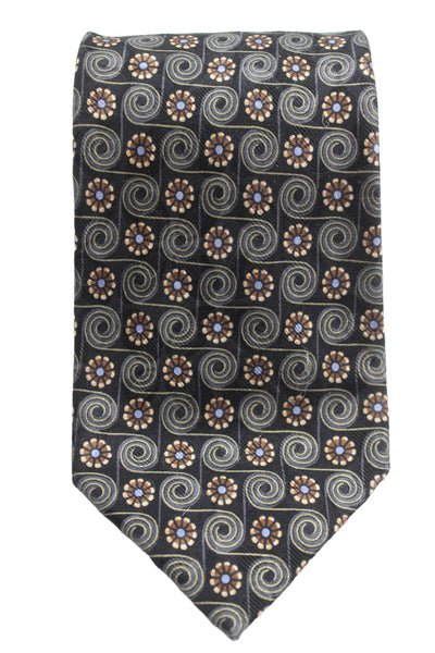 Ermenegildo Zegna Mens Silk Floral Print Wide Necktie Black Brown