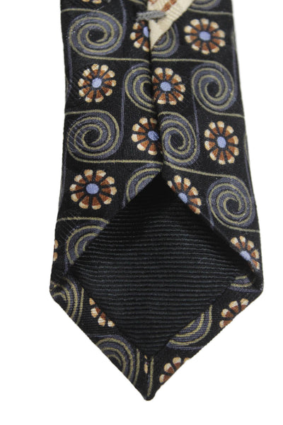 Ermenegildo Zegna Mens Silk Floral Print Wide Necktie Black Brown