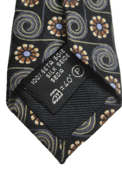 Ermenegildo Zegna Mens Silk Floral Print Wide Necktie Black Brown