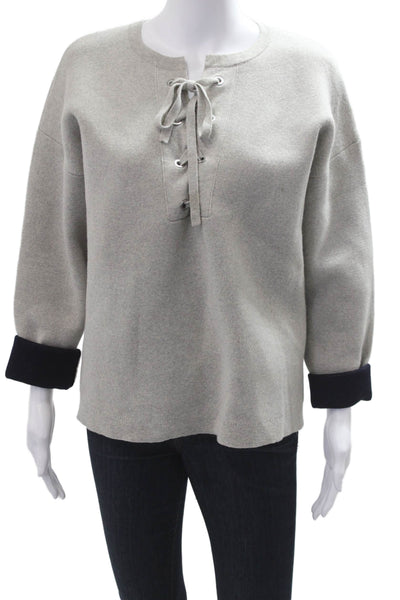 J Crew Womens Pullover Sweater Merino Wool Gray Round Neck Long Sleeve Size M