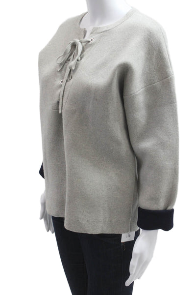 J Crew Womens Pullover Sweater Merino Wool Gray Round Neck Long Sleeve Size M