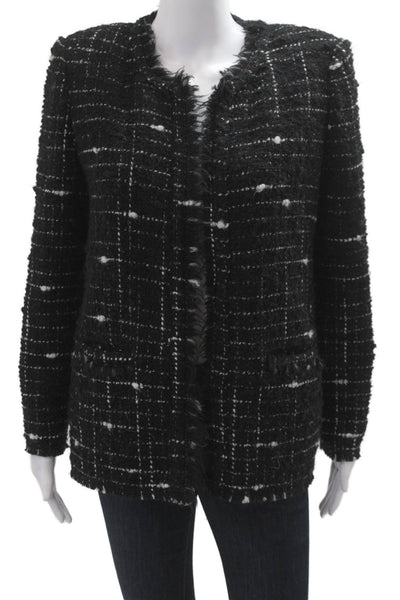 IRO Women Black Checked Wool Blend Crewneck Long Sleeve Jacket Size S