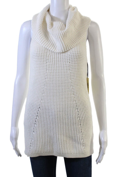 Max Studio Women White Cotton Turtleneck Sleeveless Pullover Vest Size S