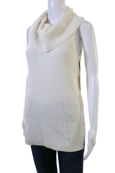 Max Studio Women White Cotton Turtleneck Sleeveless Pullover Vest Size S