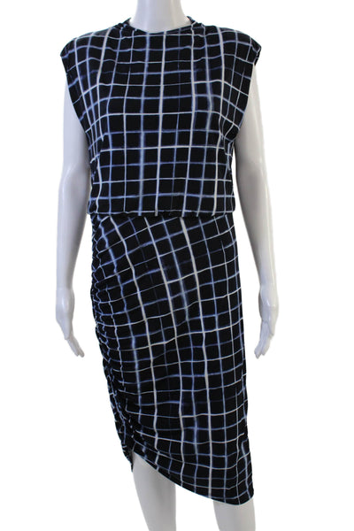 Calvin Klein Women Sheath Dress Black Check Long Crew Neck Zip Size M