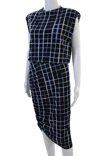 Calvin Klein Women Sheath Dress Black Check Long Crew Neck Zip Size M
