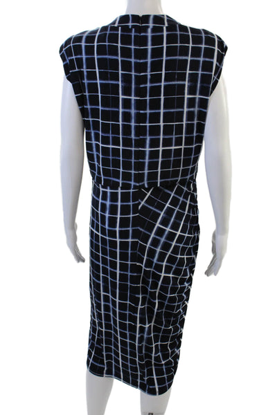 Calvin Klein Women Sheath Dress Black Check Long Crew Neck Zip Size M