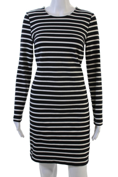 Michael Michael Kors Women Black Striped Sheath Dress Long Sleeve Size S