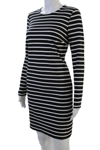 Michael Michael Kors Women Black Striped Sheath Dress Long Sleeve Size S