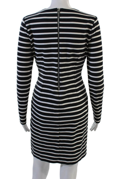 Michael Michael Kors Women Black Striped Sheath Dress Long Sleeve Size S
