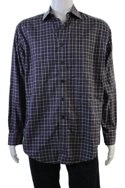Brooks Brothers Mens Cotton Collared Plaid Print Button Down Shirt Blue Size M