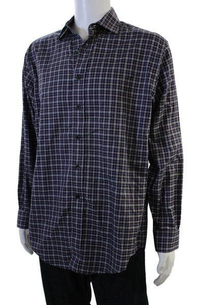 Brooks Brothers Mens Cotton Collared Plaid Print Button Down Shirt Blue Size M