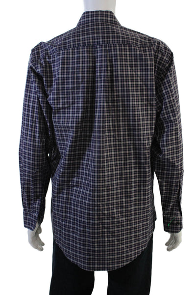 Brooks Brothers Mens Cotton Collared Plaid Print Button Down Shirt Blue Size M