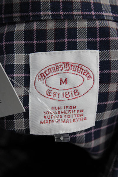 Brooks Brothers Mens Cotton Collared Plaid Print Button Down Shirt Blue Size M