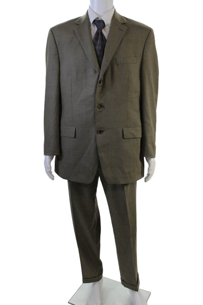 Joseph Abboud Mens 2 Piece Brown Striped Wool Suit Button Jacket Pants Size 42
