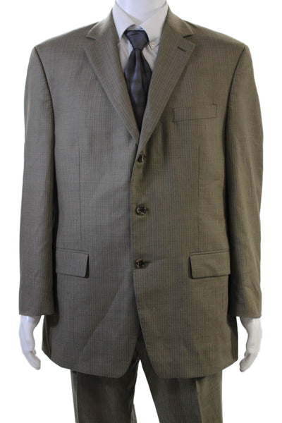 Joseph Abboud Mens 2 Piece Brown Striped Wool Suit Button Jacket Pants Size 42