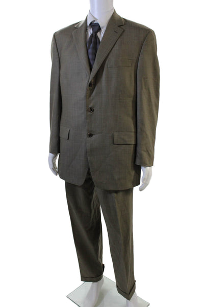 Joseph Abboud Mens 2 Piece Brown Striped Wool Suit Button Jacket Pants Size 42