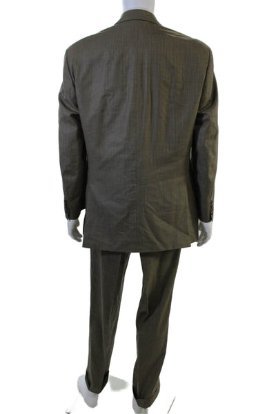 Joseph Abboud Mens 2 Piece Brown Striped Wool Suit Button Jacket Pants Size 42