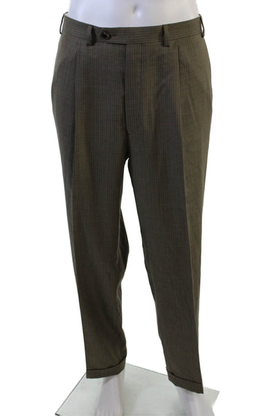 Joseph Abboud Mens 2 Piece Brown Striped Wool Suit Button Jacket Pants Size 42