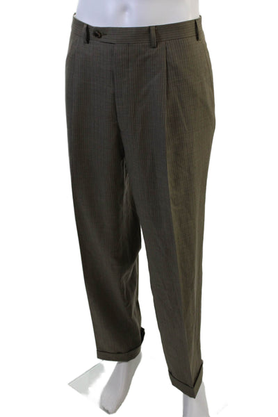 Joseph Abboud Mens 2 Piece Brown Striped Wool Suit Button Jacket Pants Size 42