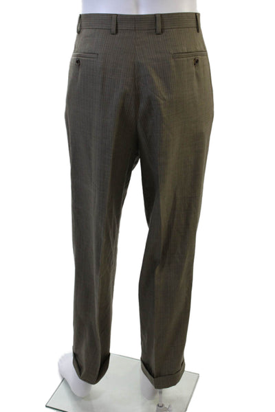Joseph Abboud Mens 2 Piece Brown Striped Wool Suit Button Jacket Pants Size 42