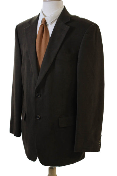 Andrew Fezza Mens Brown Collared Button Blazer Polyester Long Sleeve Size 42