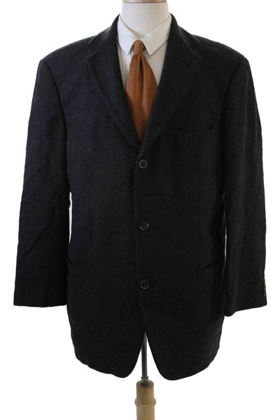 Hugo Boss Mens Dark Gray Virgin Wool Sport Coat Collared Button Size 48