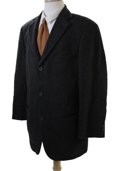 Hugo Boss Mens Dark Gray Virgin Wool Sport Coat Collared Button Size 48
