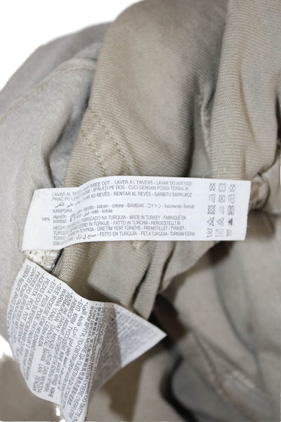 Zara Women Paperbag Ankle Pants Green High Rise 25 Inseam 100% Cotton Size 4