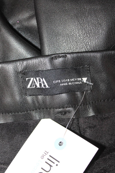 Zara Women Black Biker Ankle Jeggings PU 29in Inseam Size S