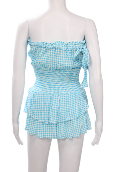 Blue Life Womens Strapless Gingham Romper Light Blue Size XS