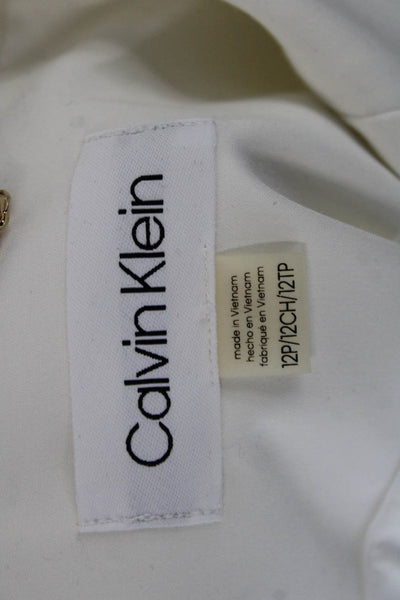 Calvin Klein Women White Blazer Button Long Sleeve Size 12P