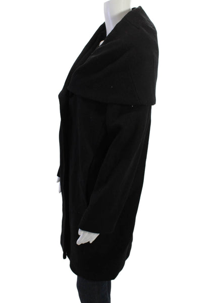 DKNY Womens Overcoat Black Button Solid Wool Blend Size PL