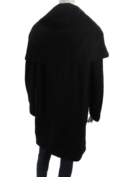 DKNY Womens Overcoat Black Button Solid Wool Blend Size PL