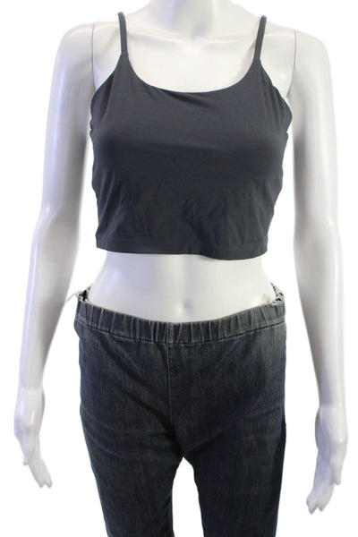 Adanola Womens Cropped Camisole Black Sleeveless Round Neck Size M