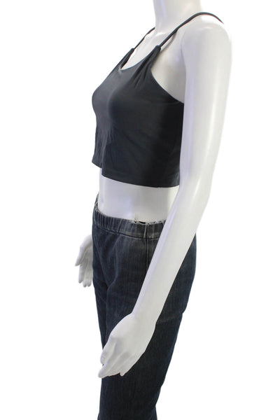 Adanola Womens Cropped Camisole Black Sleeveless Round Neck Size M