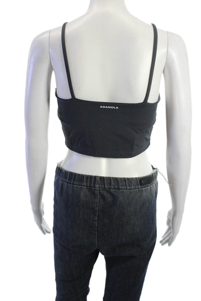 Adanola Womens Cropped Camisole Black Sleeveless Round Neck Size M