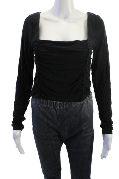 Wilfred Women Cropped Black Square Neck Long Sleeve Top Size L