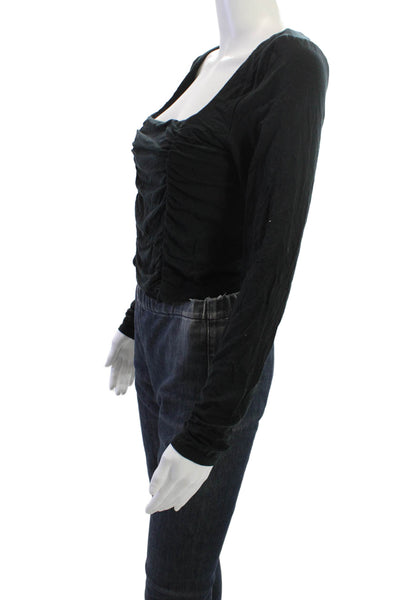 Wilfred Women Cropped Black Square Neck Long Sleeve Top Size L