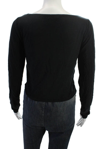 Wilfred Women Cropped Black Square Neck Long Sleeve Top Size L