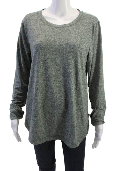 Athleta Women Basic Long Sleeve Crew Neck Gray Polyester T-Shirt Size L