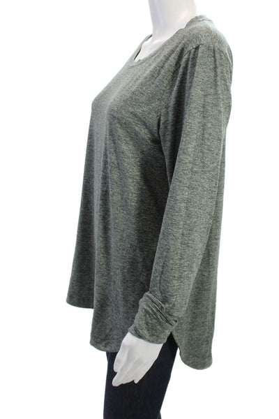 Athleta Women Basic Long Sleeve Crew Neck Gray Polyester T-Shirt Size L